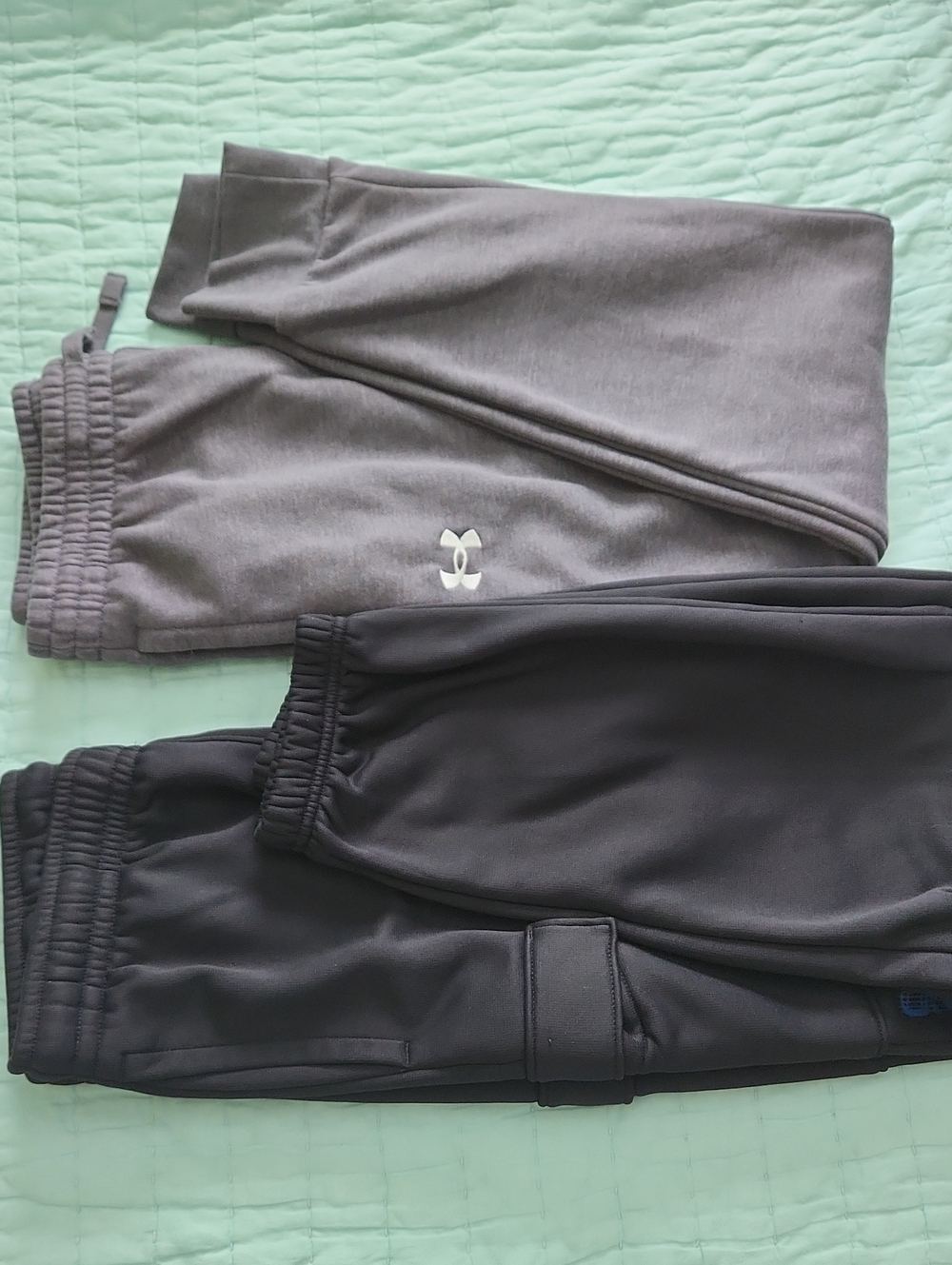 Two Under Armour Kids Gray and Black Athletic Joggers - Logo Detail